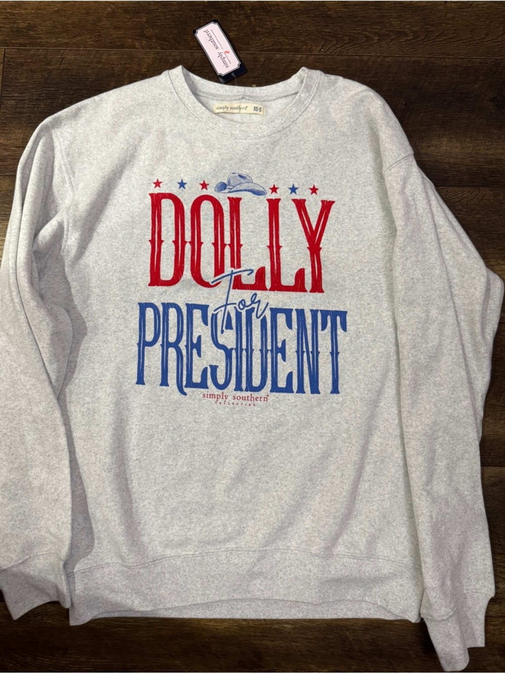 Simply Southern Heather Gray Crewneck Dolly for President Sweatshirt